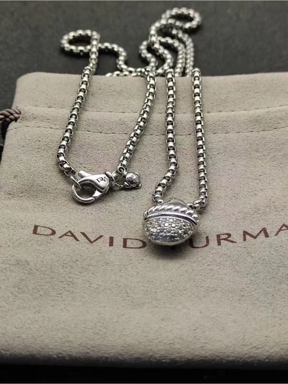 David Yurman Silver Pavé Acorn Pendant Necklace